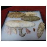 (10)prehistoric Native American arrowhead points.