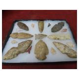 (17)prehistoric Native American arrowhead points.
