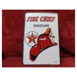 Porcelain Fire Chief Texaco gasoline sign.