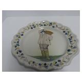 Brenton Folk art pottery redware plate 12-1/4'