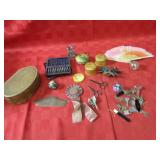 Fan, keys, scissors, trinket boxes, silver plate k