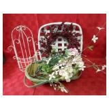 Wrought iron wall basket, baskets, flowers