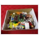Box of assorted keychains.