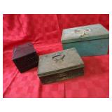 (3)metal & wood storage boxes. Vintage.