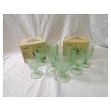 (8)Green tiara glass goblets.