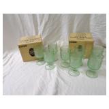 (8)Green tiara glass goblets.