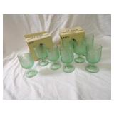 (8)Green tiara glass goblets.