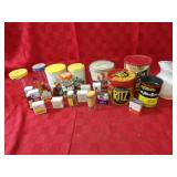 Kitchen canisters, coffee cans, spice tins.