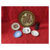 Native american plate, assorted glassware.