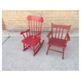 (2)Wood red child's chairs.