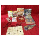 Cookbooks, Merlot sign, coasters