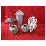 Bird feeder, pottery holders, wall pocket.