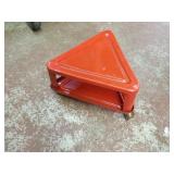 Pressed steel rolling shop stool.