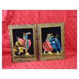 (2)Velvet bullfighting paintings framed.