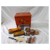 Vintage shoe shine box w/contents.