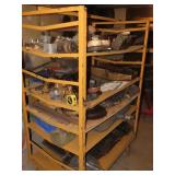 Yellow steel cart w/shelves. w/contents. *off site