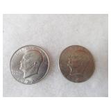 (2)1972 D Eisenhower Ike dollars US coins.