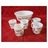 Hazel Atlas milk glass Tom & jerry bowl mug set.