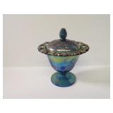 Carnival glass candy dish w/lid.