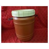 Heavy duty plastic dry storage barrel.