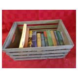 Hardcover antique book lot. wood crate