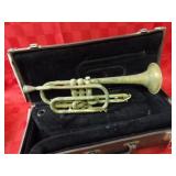Antique brass trumpet w/case.