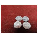 (4)Pre 1964 90% silver Washington Quarters.