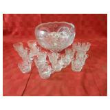 Old clear glass punch bowl & cups.