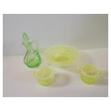 (4)Vaseline depression glass lot. Glows.