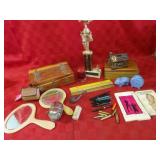 Cedar box, adult books, fountain pens.