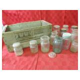 Itt Wood crate, canning jars.