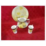 Hand painted plate, pitcher, cups.