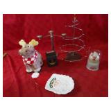 Moose cookie jar, Santa plate, ornament