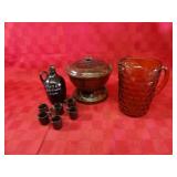 Little brown Jug decanter, amber glass pitcher