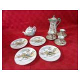 Chinese enamel tea set, pitcher, plates