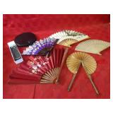 Oriental fan & Misc. lot.