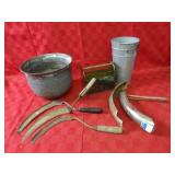Flower pots, hand sickles, fenders, tool tote