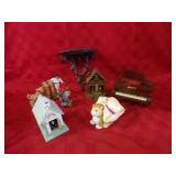 Bull fighting bookends, figures, small shelf.