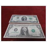 1976 $2 Bicentennial US banknote, 1981a $1