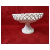 Milk Glass open lace pedestal compote.