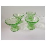 (4)Green depression vaseline sherberts glass