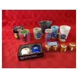Sports related S&P shakers, Pabst beer items, misc