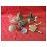 Old tin toasters, fruit press sharpener, pans,