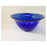 Large blue glass swirl bowl.