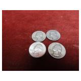 (4)Pre 1964 90% silver Washington Quarters.