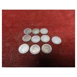 (10)Pre 1964 90% silver Roosevelt dimes.