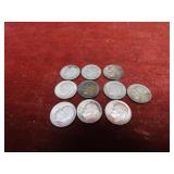(10)Pre 1964 90% silver Roosevelt dimes.