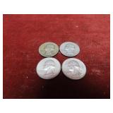 (4)Pre 1964 90% silver Washington Quarters.