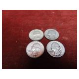 (4)Pre 1964 90% silver Washington Quarters.