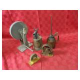 Stone wheel sharpener, torch, oil can, casters